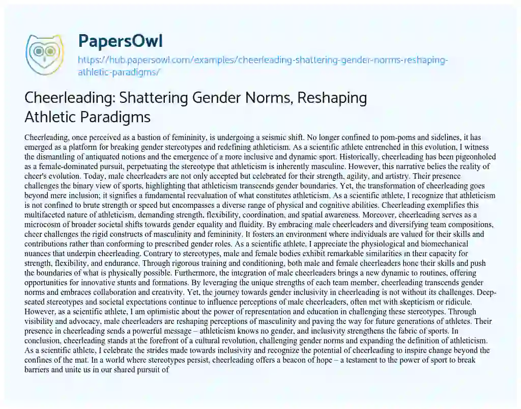 Essay on Cheerleading: Shattering Gender Norms, Reshaping Athletic Paradigms