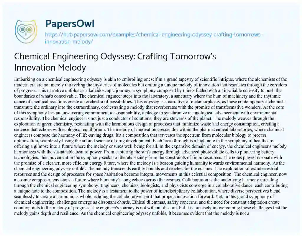 Essay on Chemical Engineering Odyssey: Crafting Tomorrow’s Innovation Melody