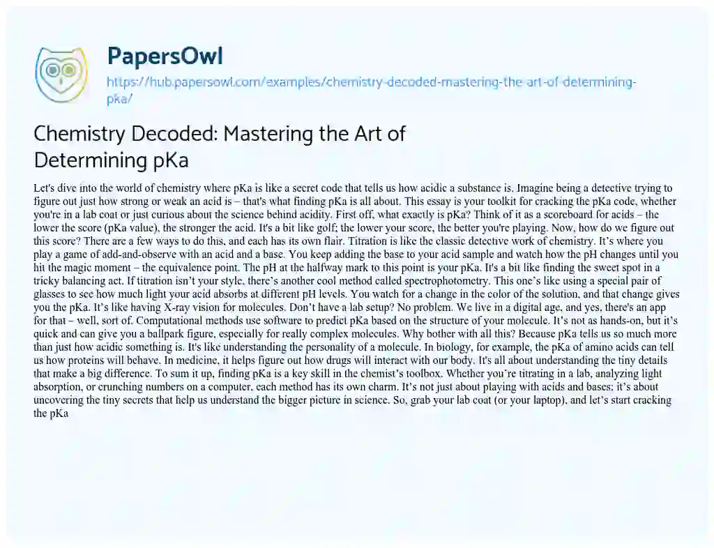 Essay on Chemistry Decoded: Mastering the Art of Determining pKa