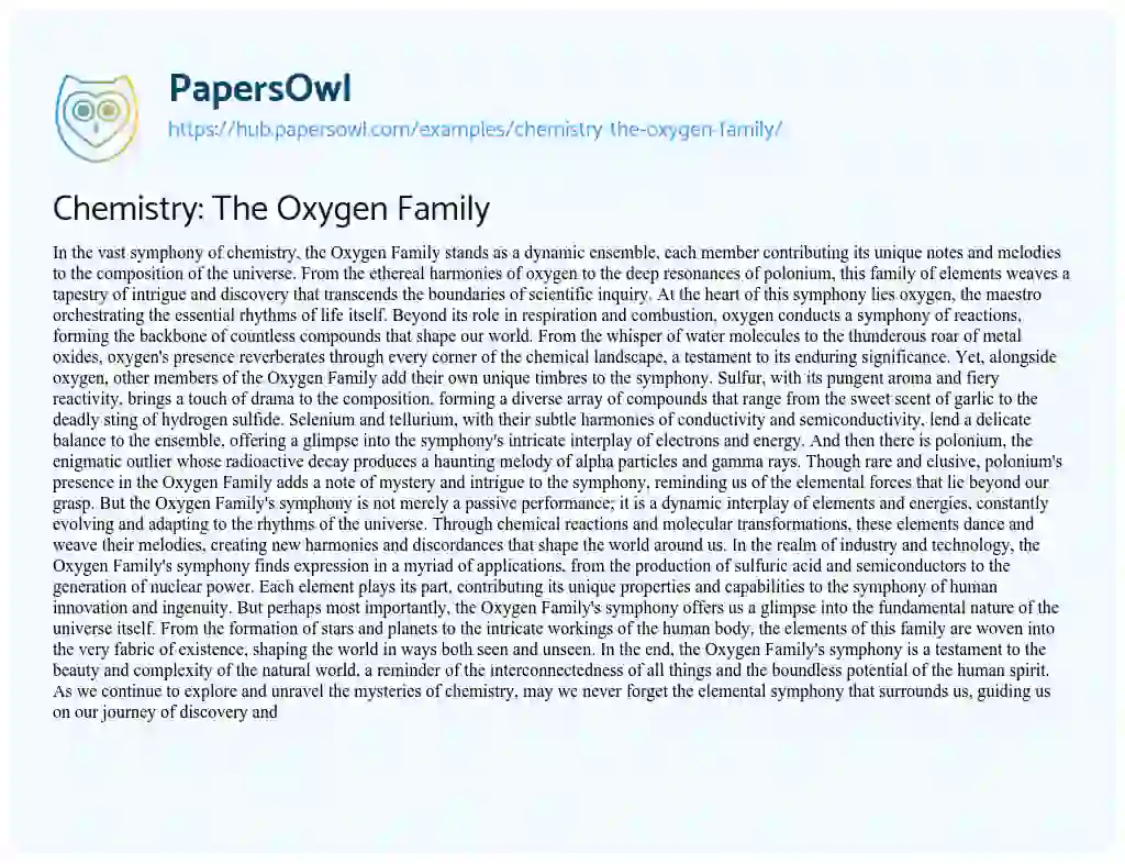 Essay on Chemistry: The Oxygen Family