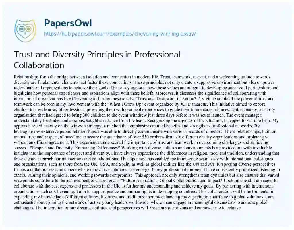 Essay on Trust and Diversity Principles in Professional Collaboration