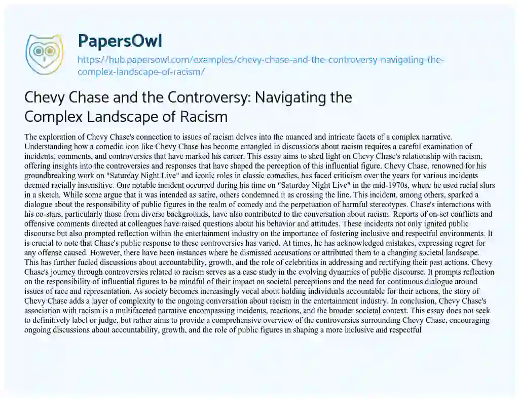 Essay on Chevy Chase and the Controversy: Navigating the Complex Landscape of Racism