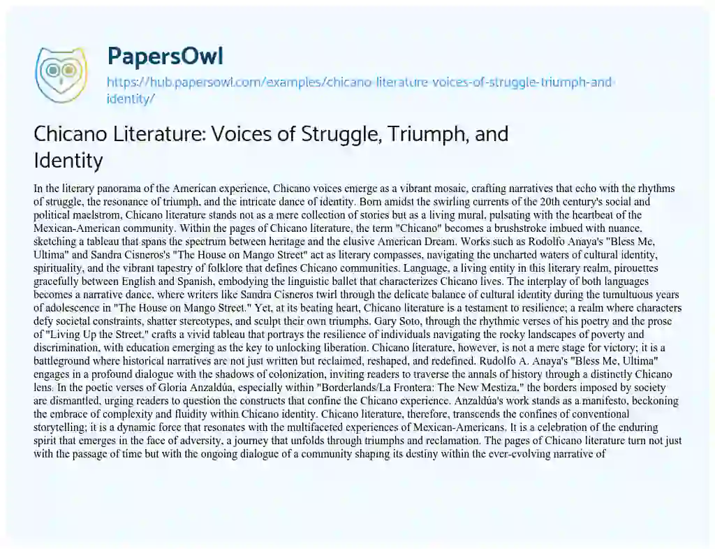 Essay on Chicano Literature: Voices of Struggle, Triumph, and Identity