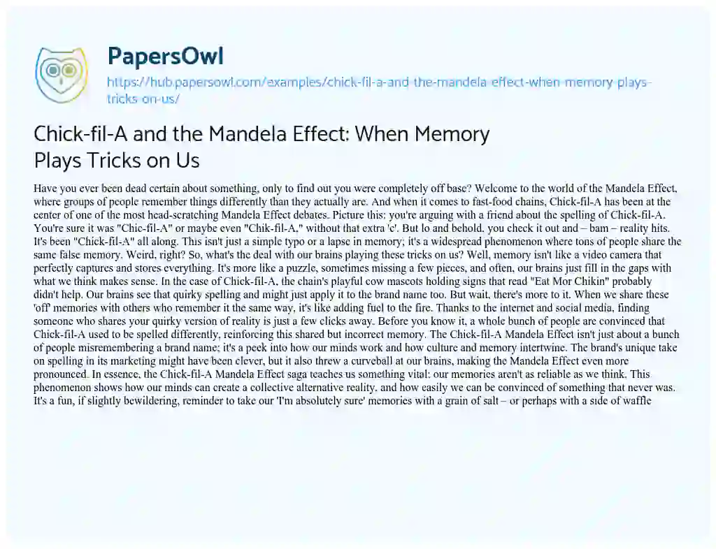 Essay on Chick-fil-A and the Mandela Effect: When Memory Plays Tricks on Us