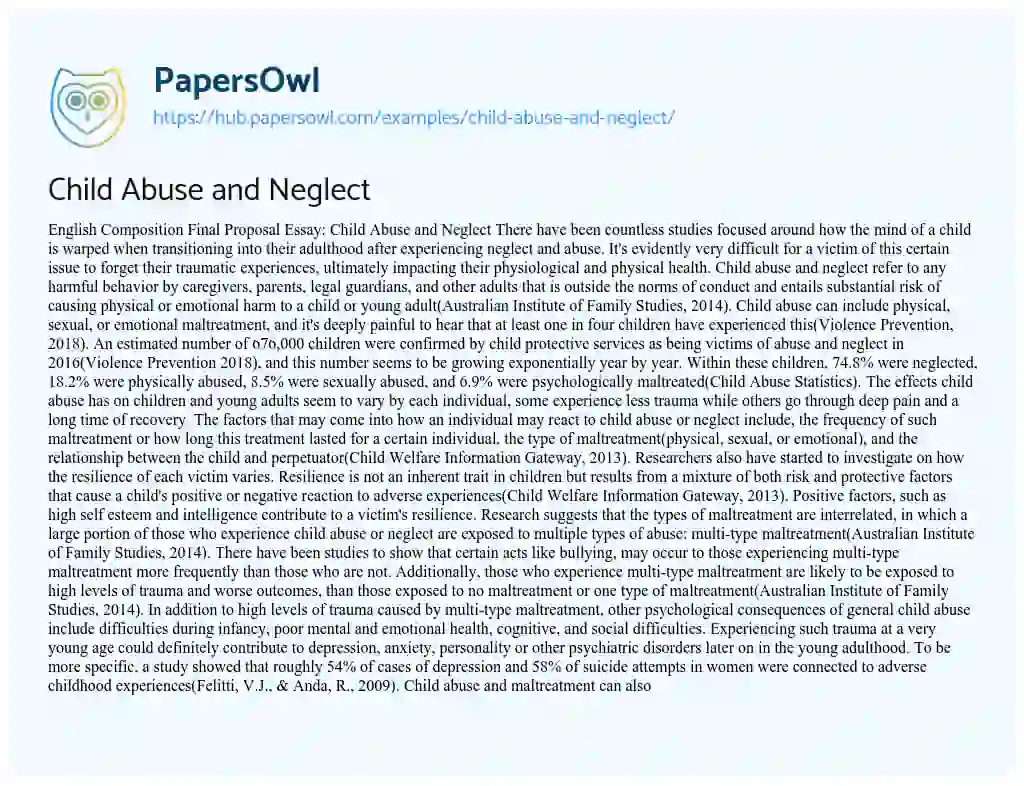 Essay on Child Abuse and Neglect