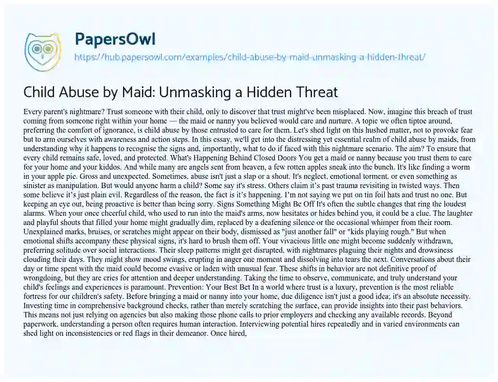 Essay on Child Abuse by Maid: Unmasking a Hidden Threat
