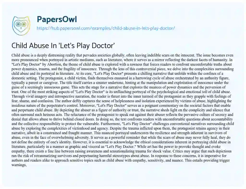 Essay on Child Abuse In ‘Let’s Play Doctor’