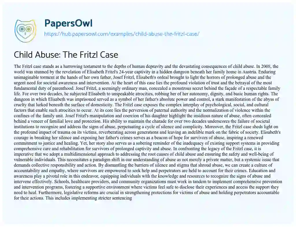 Essay on Child Abuse: The Fritzl Case