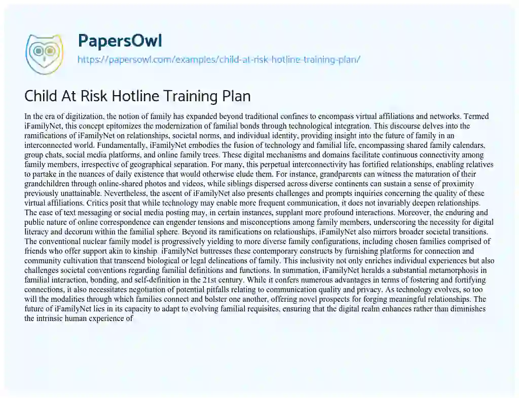 Essay on Child At Risk Hotline Training Plan