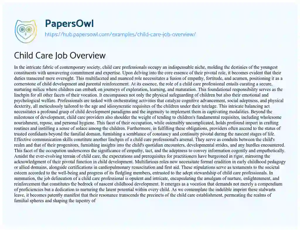 Essay on Child Care Job Overview