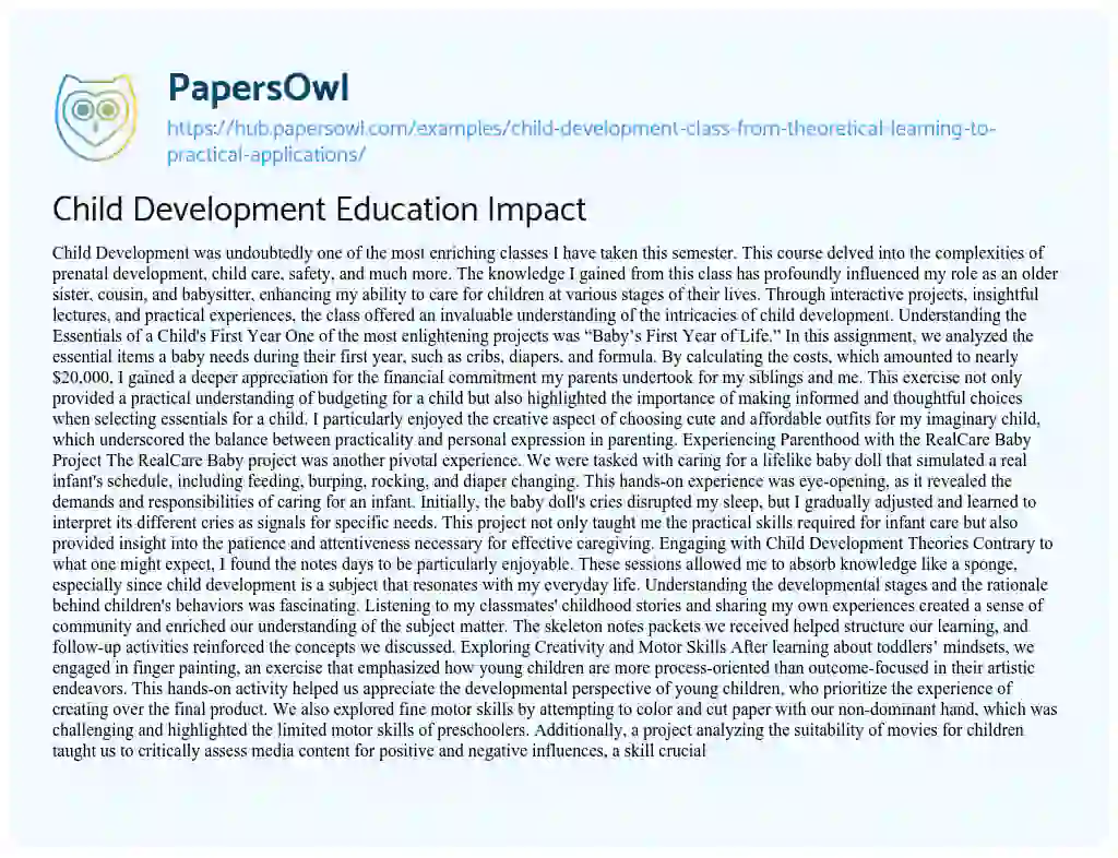 Essay on Child Development Education Impact