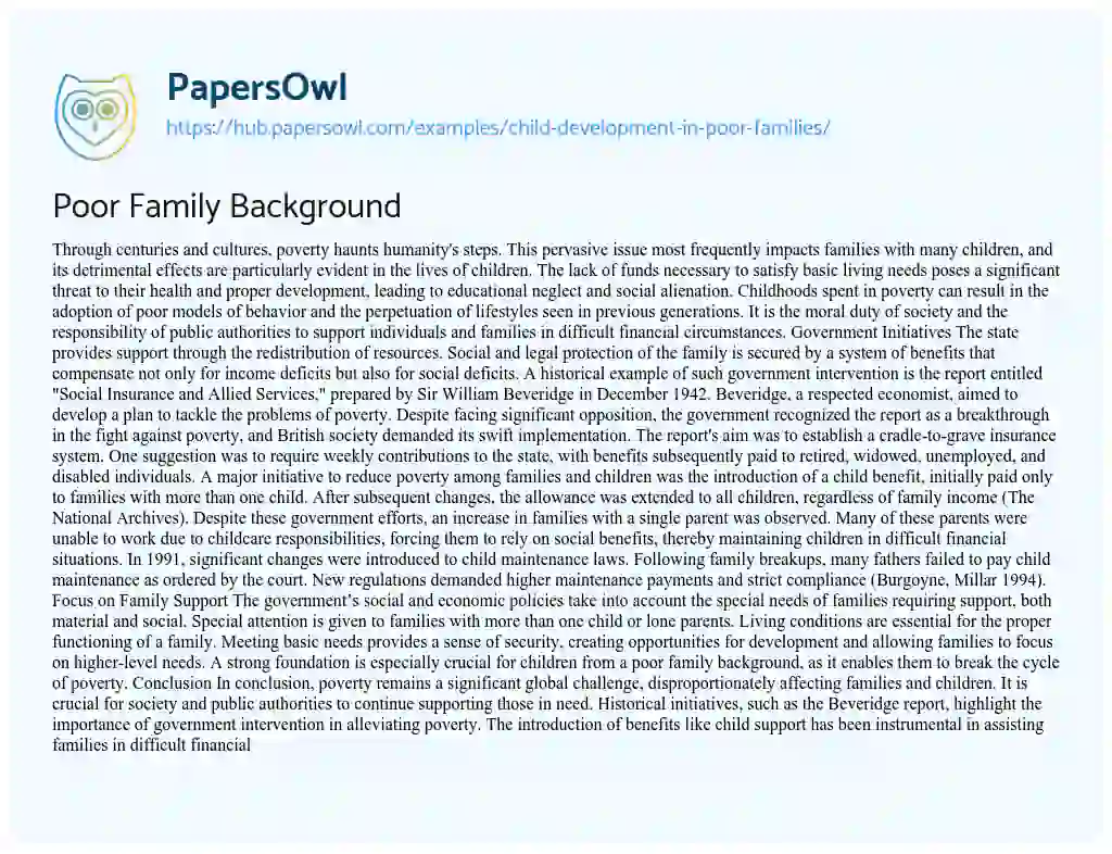 Essay on Poor Family Background