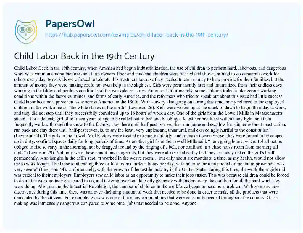 Essay on Child Labor Back in the 19th Century
