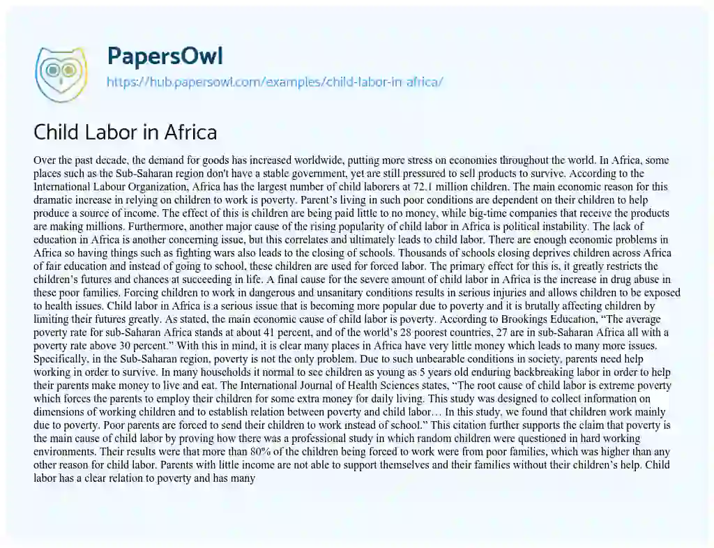 Essay on Child Labor in Africa