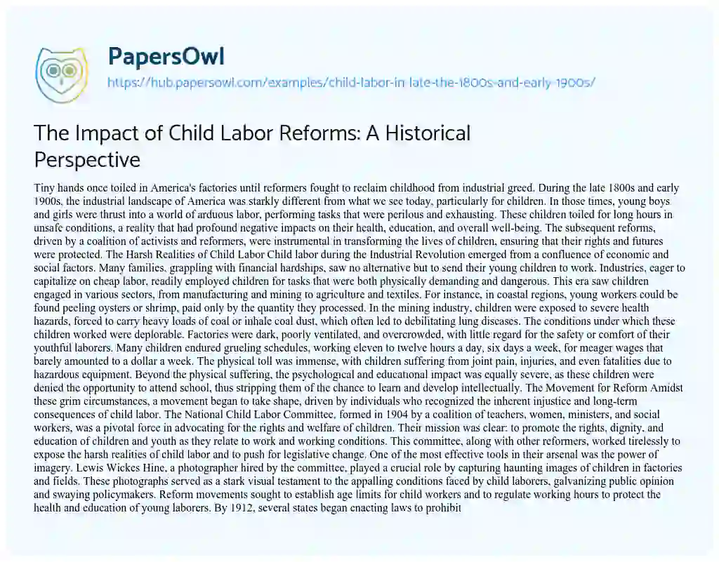 Essay on The Impact of Child Labor Reforms: A Historical Perspective