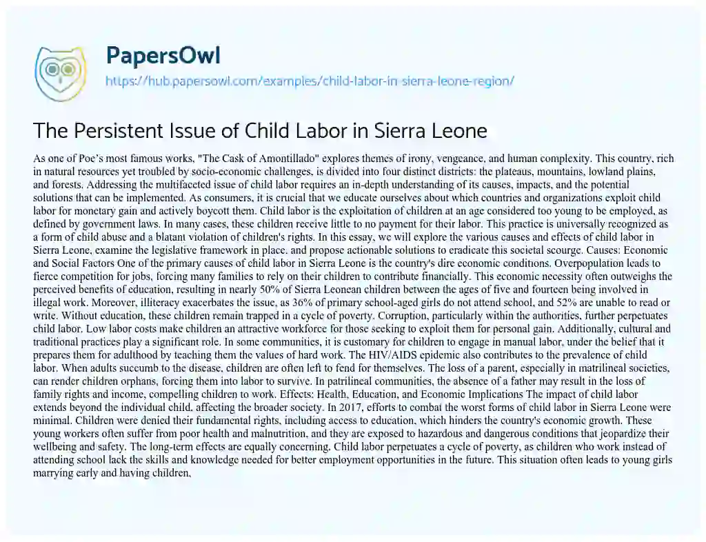 Essay on The Persistent Issue of Child Labor in Sierra Leone