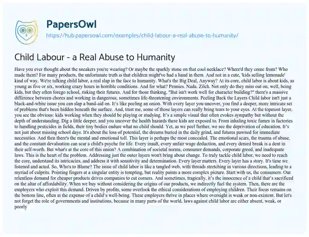 Essay on Child Labour – a Real Abuse to Humanity