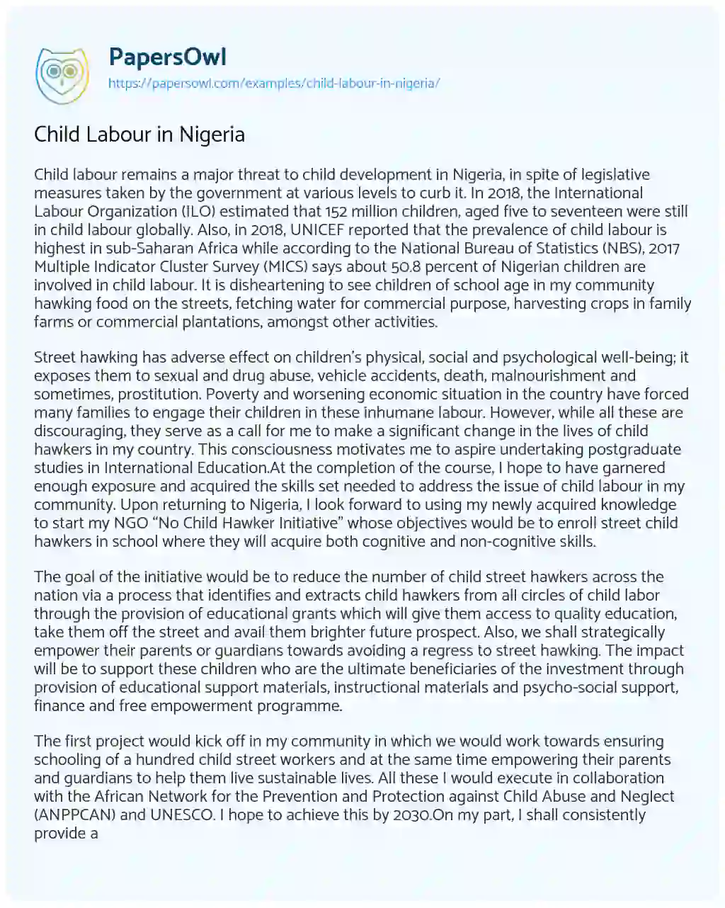Essay on Child Labour in Nigeria
