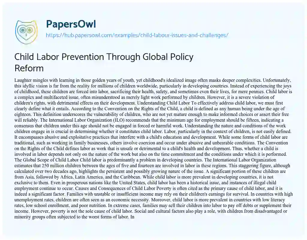 Essay on Child Labor Prevention Through Global Policy Reform