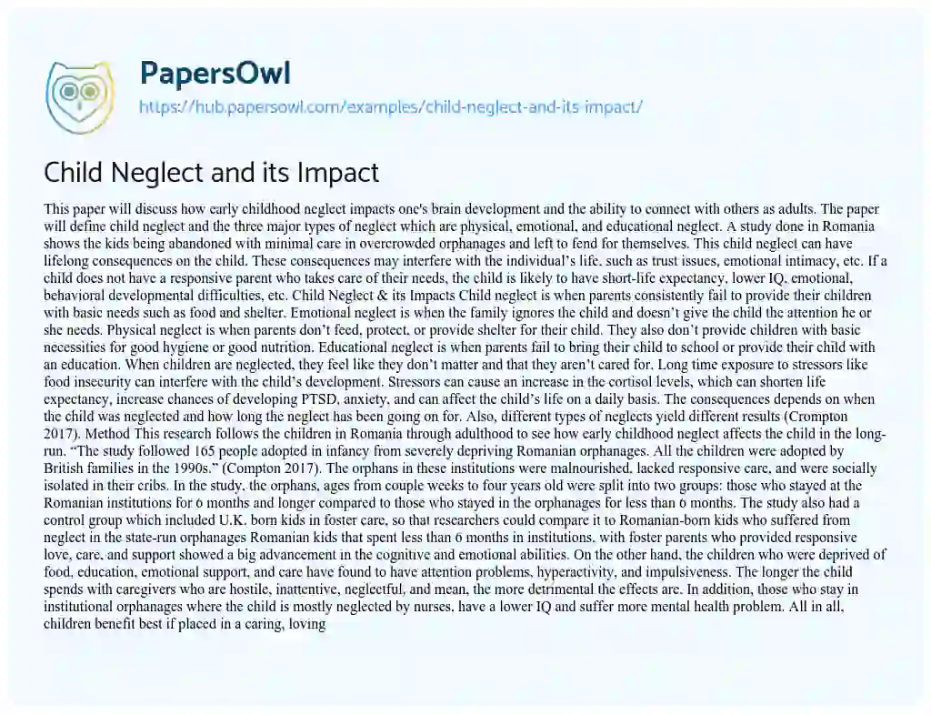 Essay on Child Neglect and its Impact