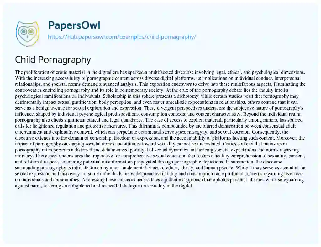 Essay on Child Pornagraphy