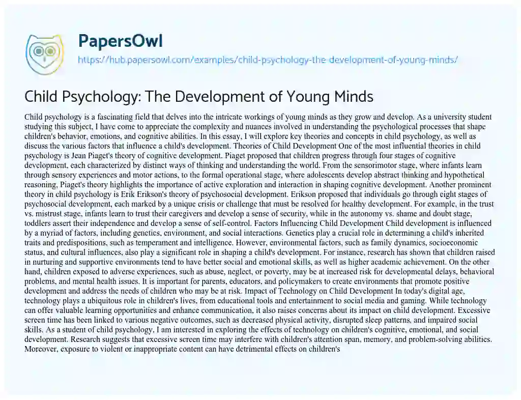 Essay on Child Psychology: The Development of Young Minds