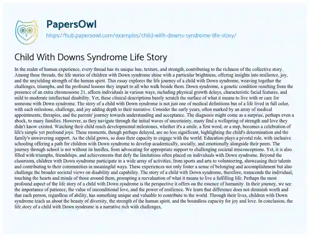 Essay on Child With Downs Syndrome Life Story
