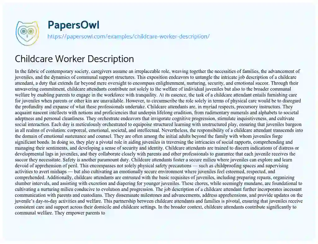 Essay on Childcare Worker Description