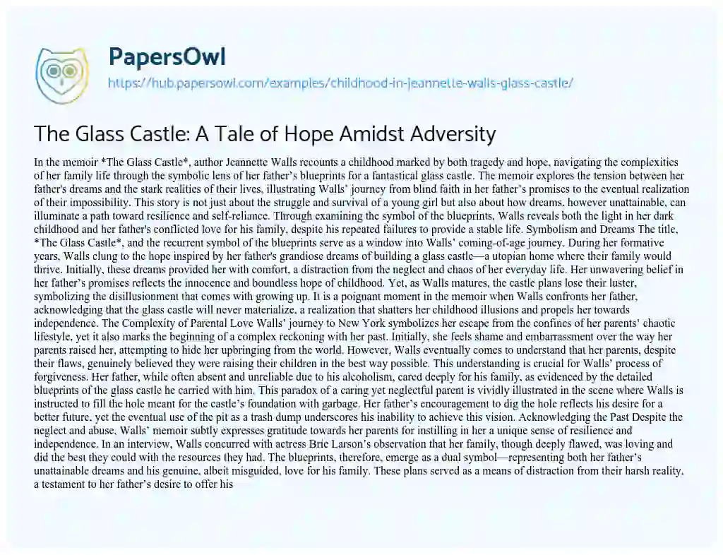 Essay on The Glass Castle: A Tale of Hope Amidst Adversity