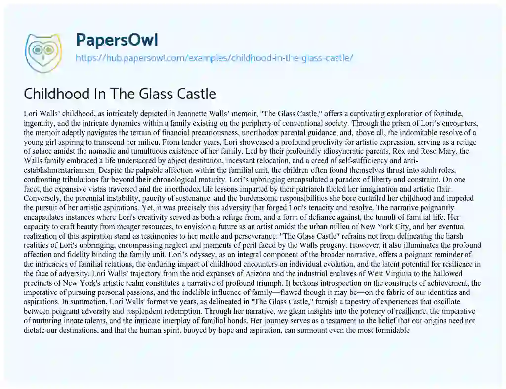 Essay on Childhood In The Glass Castle