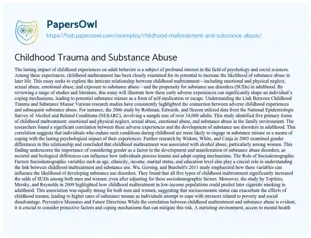 Essay on Childhood Trauma and Substance Abuse