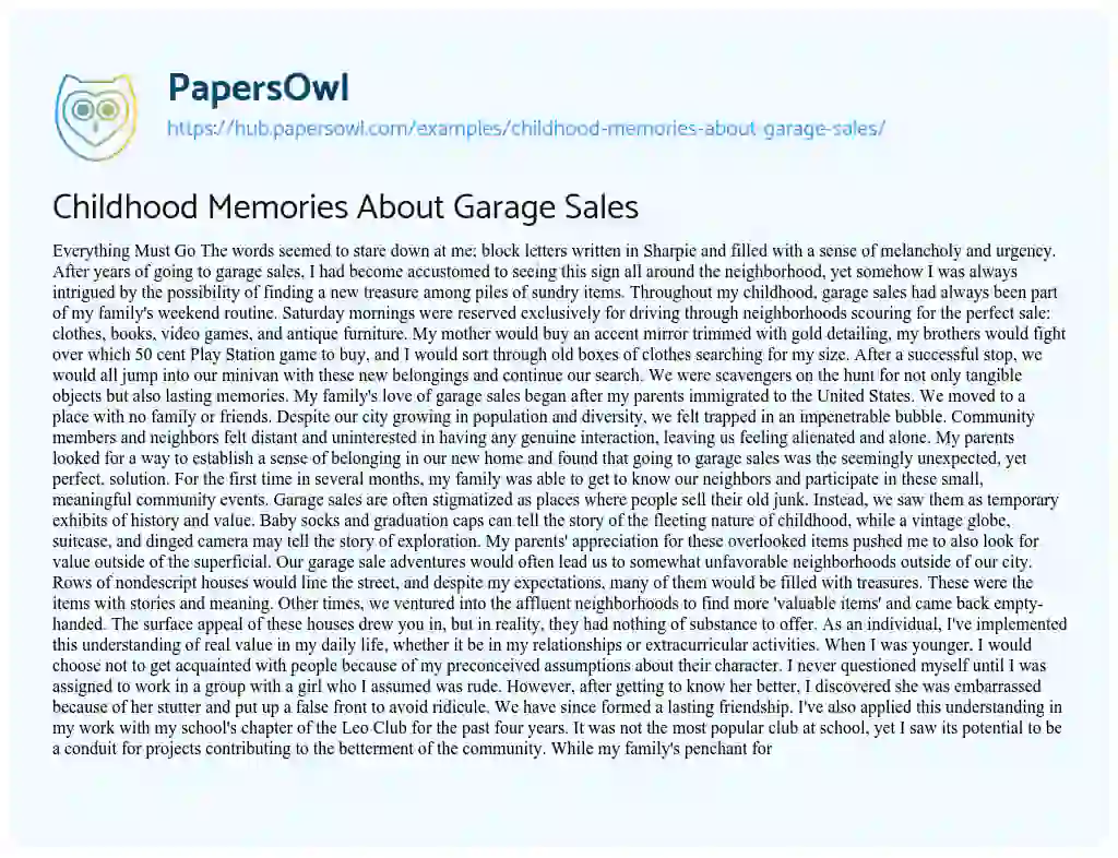 Essay on Childhood Memories About Garage Sales