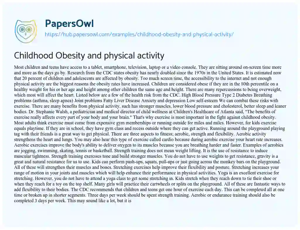 Essay on Childhood Obesity and physical activity