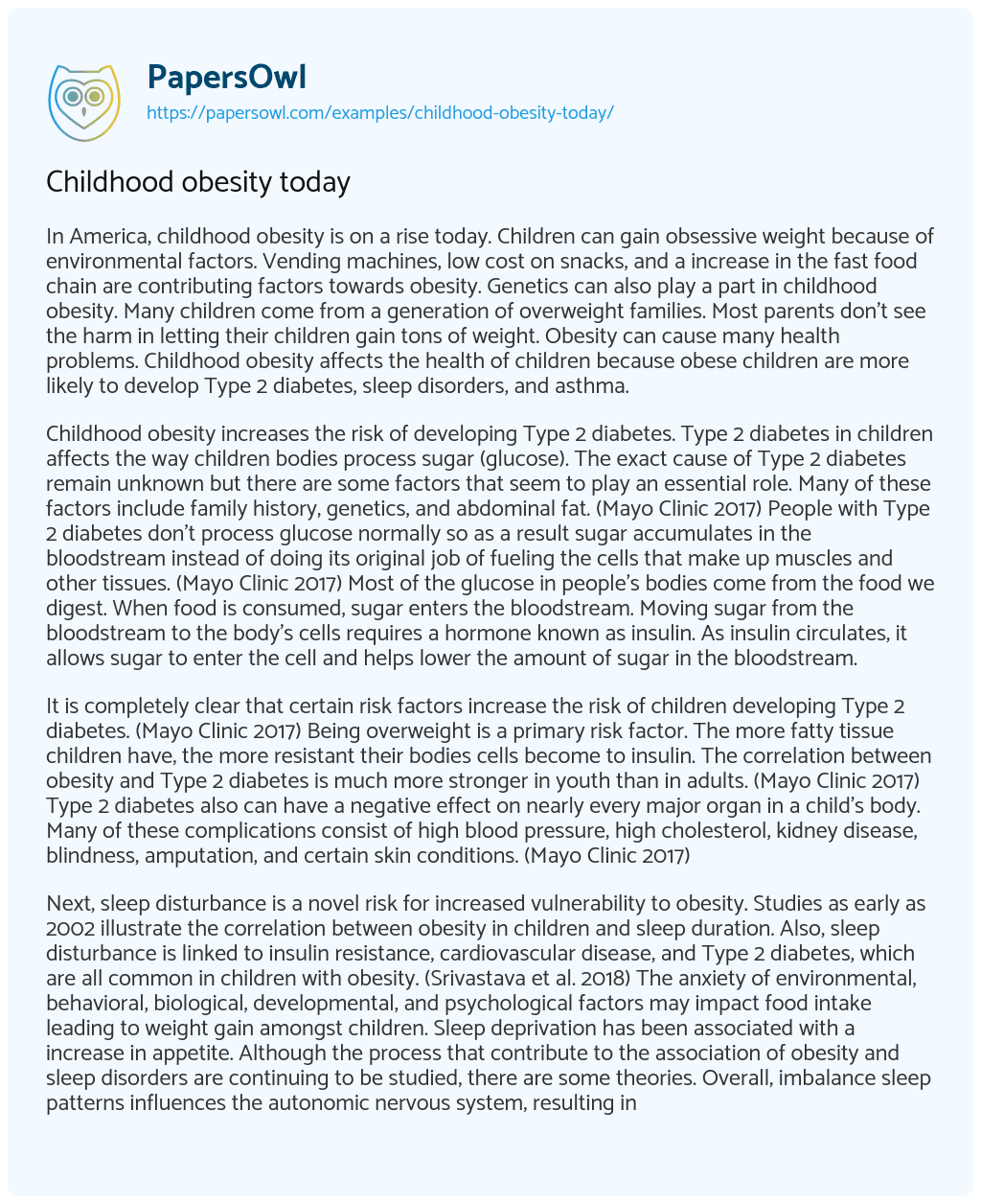 Essay on Childhood obesity today