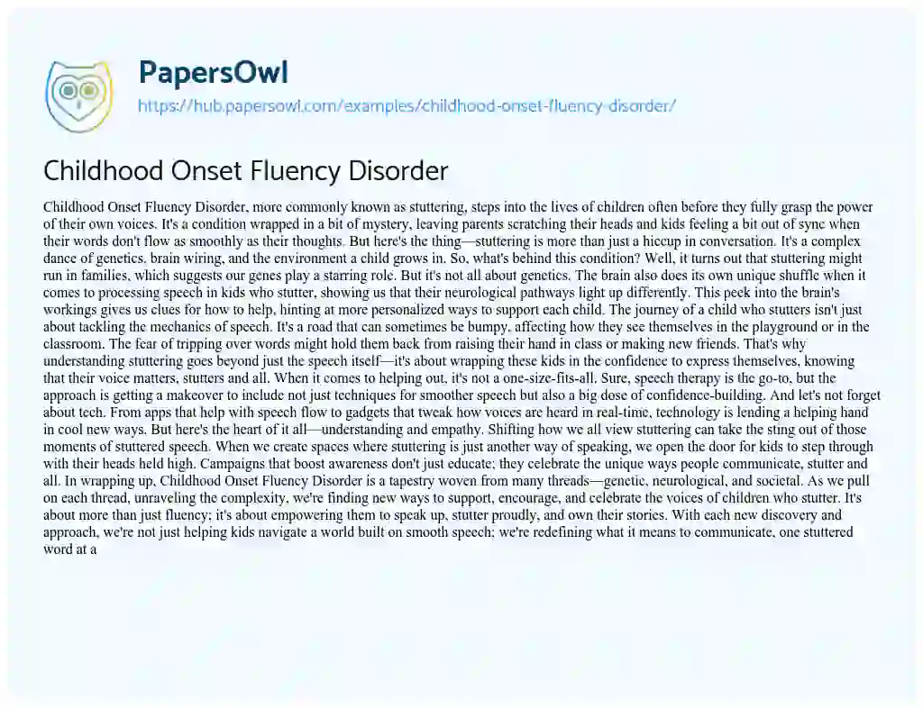 Essay on Childhood Onset Fluency Disorder