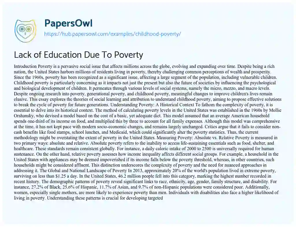 Essay on Lack of Education Due To Poverty
