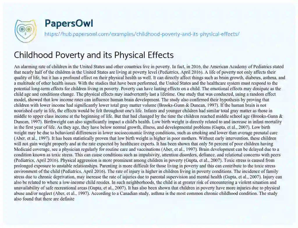 Essay on Childhood Poverty and its Physical Effects