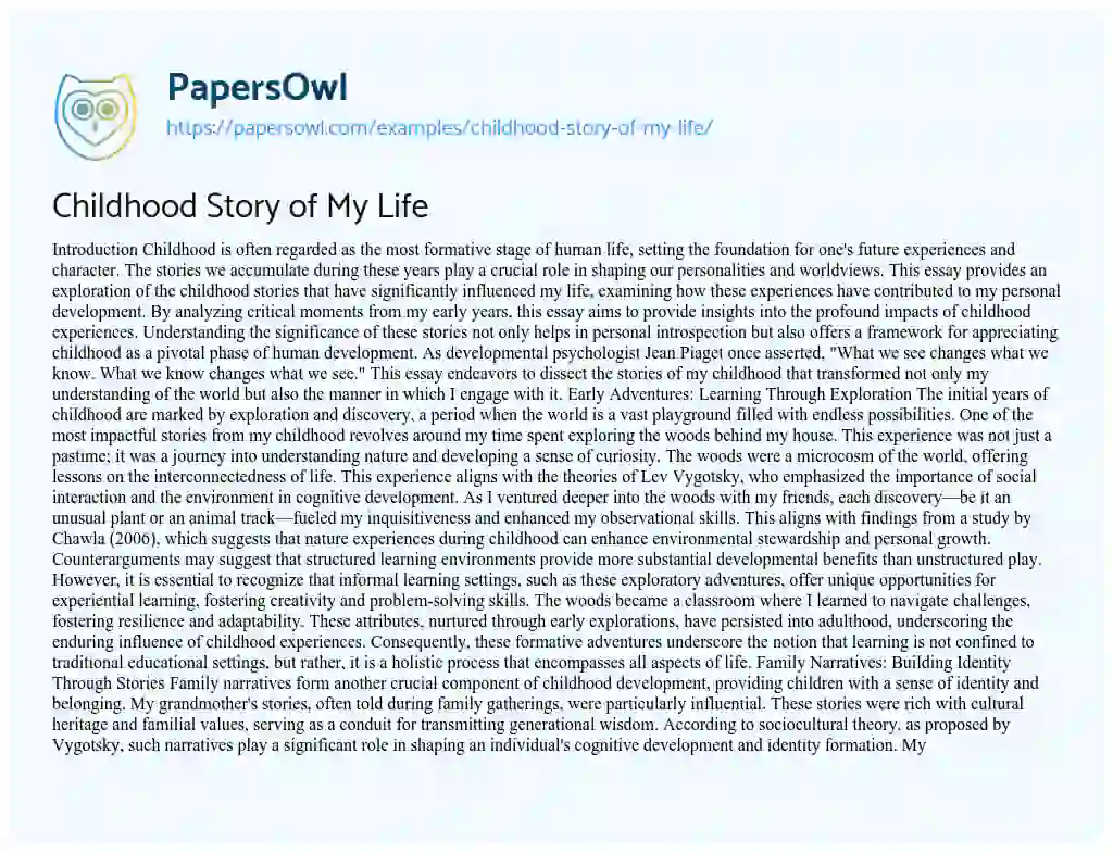 Essay on Childhood Story of My Life