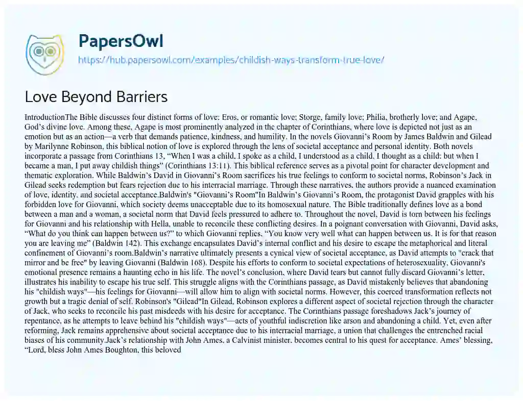 Essay on Love Beyond Barriers