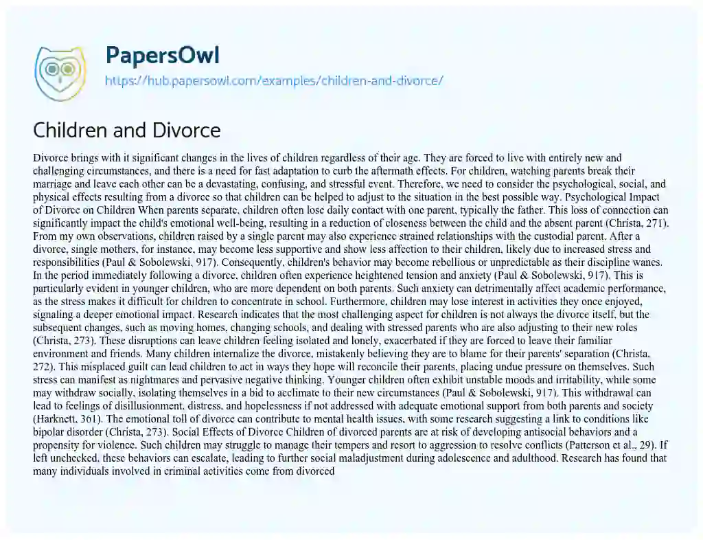 Essay on Children and Divorce