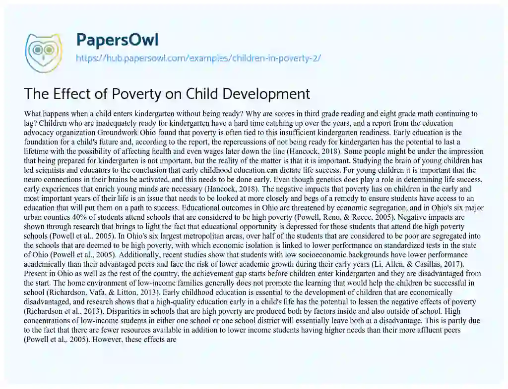 Essay on The Effect of Poverty on Child Development