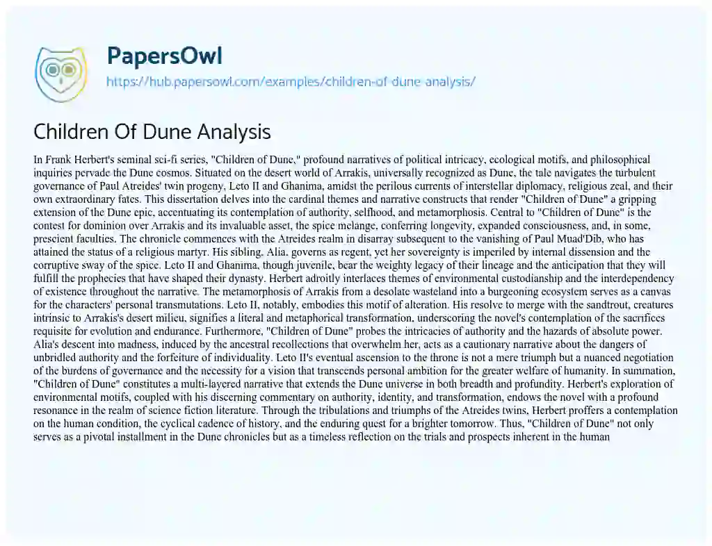 Essay on Children Of Dune Analysis