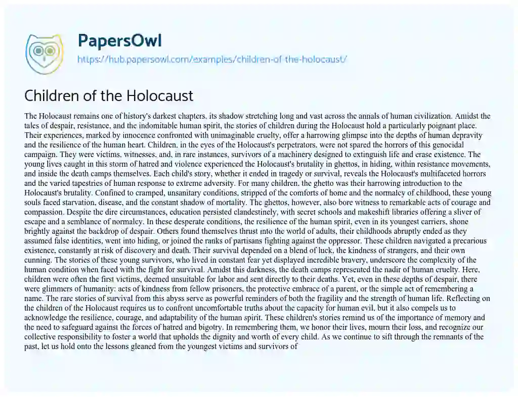 Essay on Children of the Holocaust