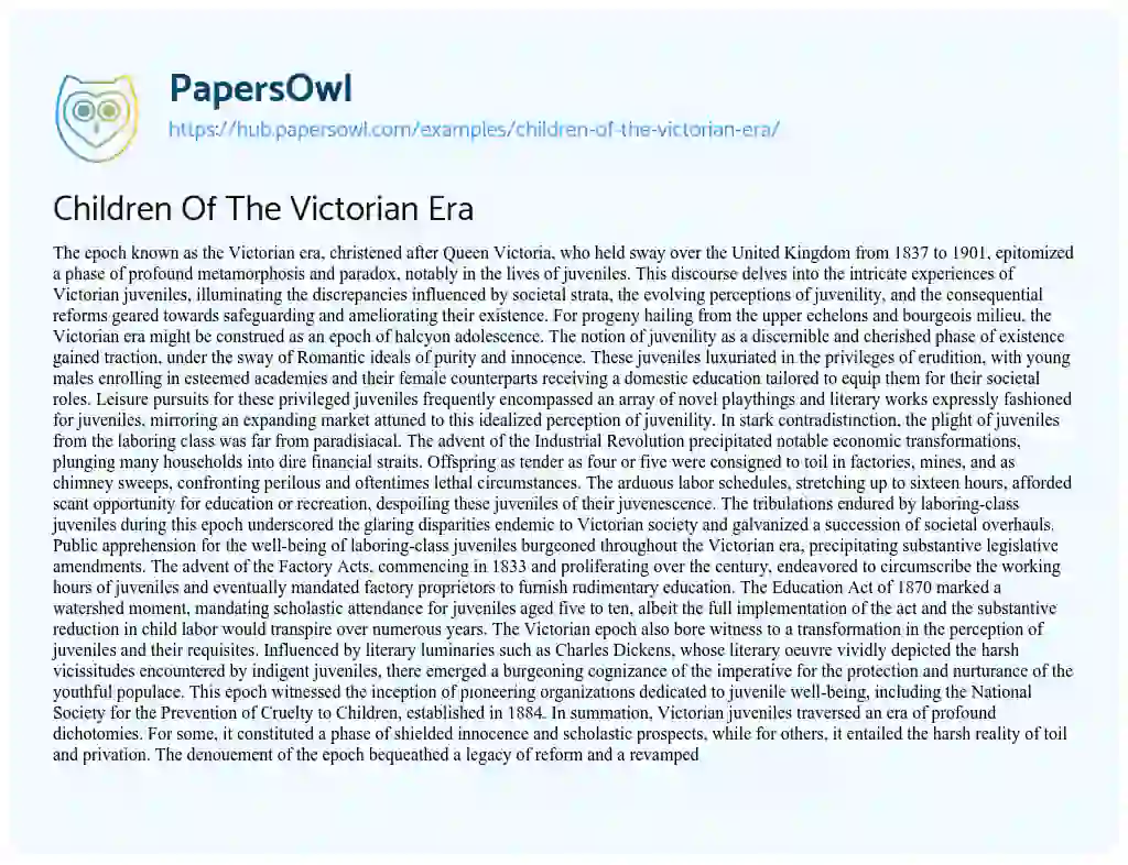 Essay on Children Of The Victorian Era