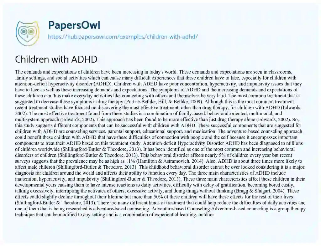 Essay on Children with ADHD