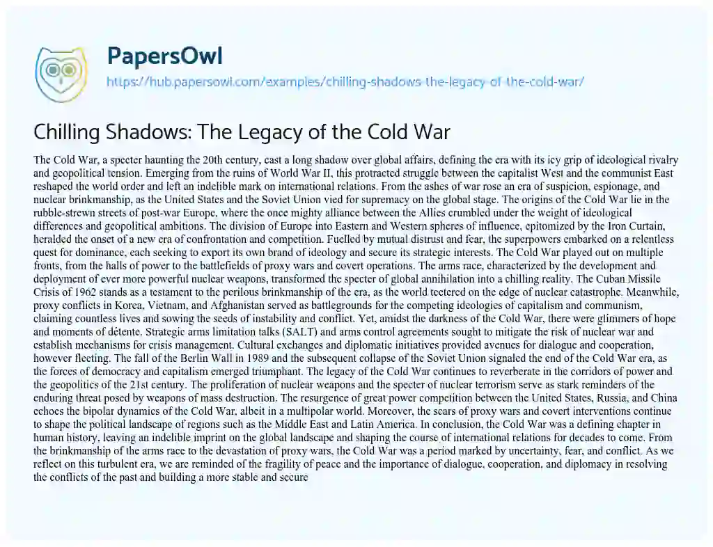 Essay on Chilling Shadows: The Legacy of the Cold War