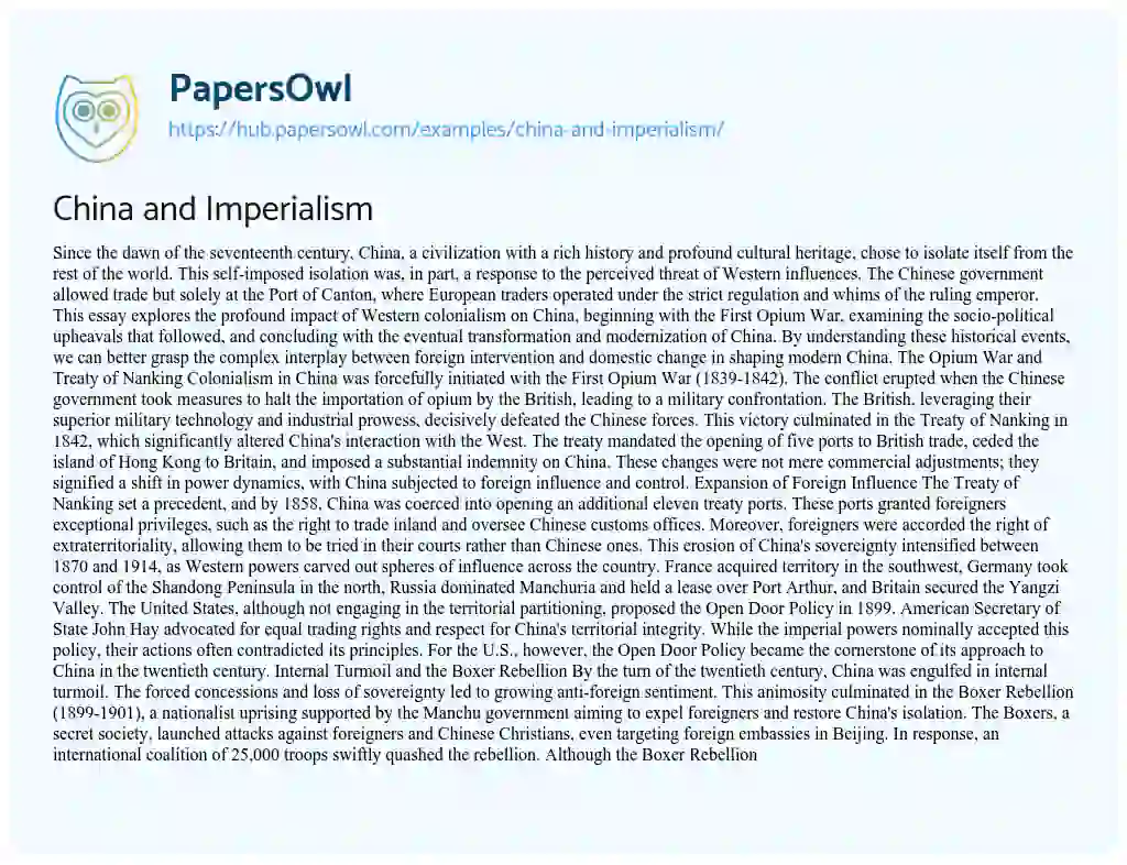 Essay on China and Imperialism