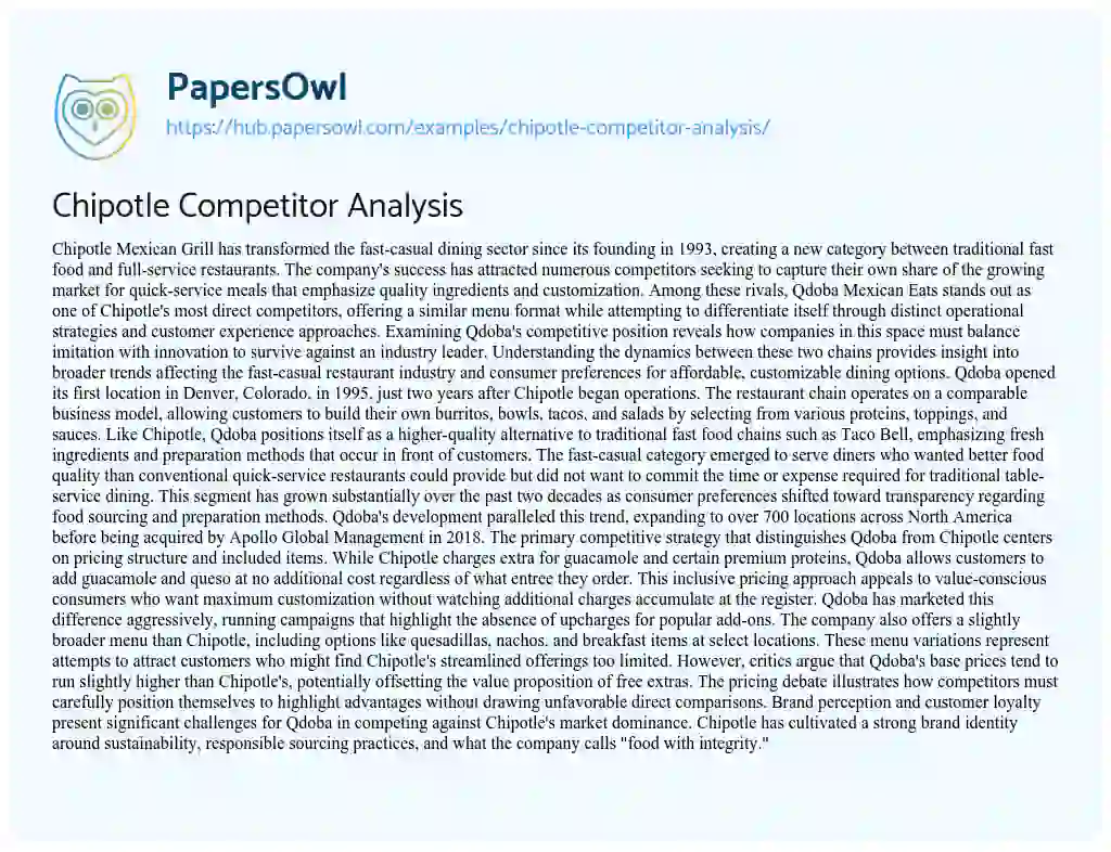Essay on Chipotle Competitor Analysis