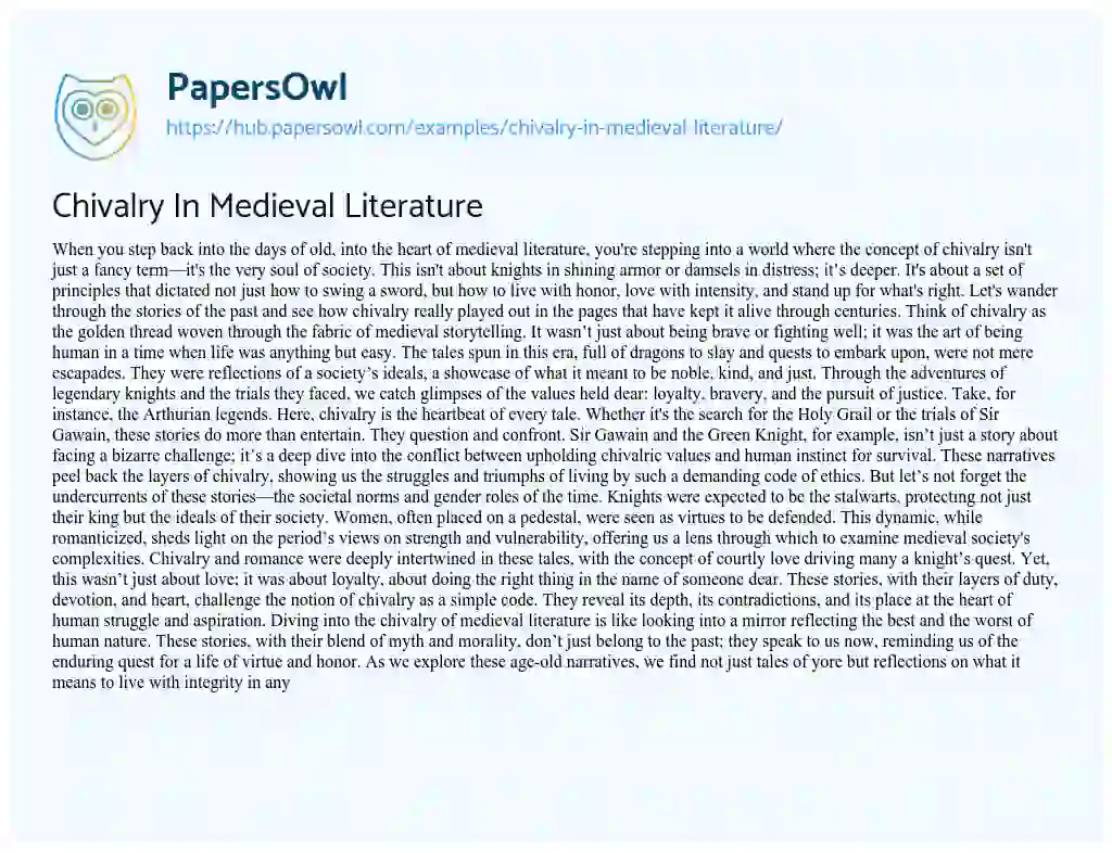 Essay on Chivalry In Medieval Literature
