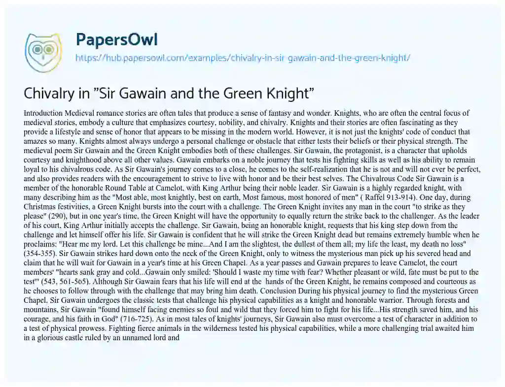 Essay on Chivalry in “Sir Gawain and the Green Knight”